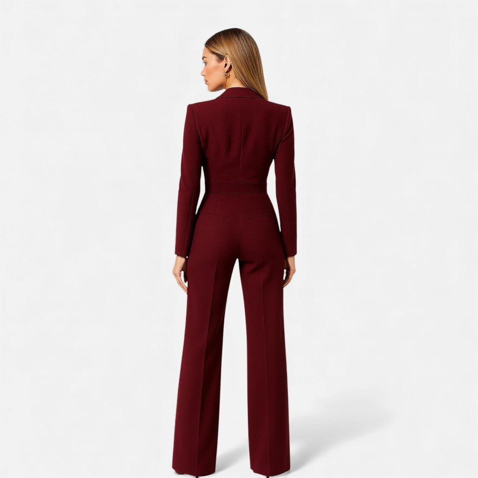 Women's Elegant V-Neck Long Sleeve Maxi Jumpsuit for Events