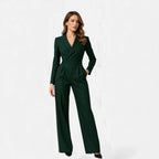 Women's Elegant V-Neck Long Sleeve Maxi Jumpsuit for Events - Green