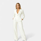 Women's Elegant V-Neck Long Sleeve Maxi Jumpsuit for Events - White