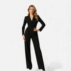 Women's Elegant V-Neck Long Sleeve Maxi Jumpsuit for Events - Black