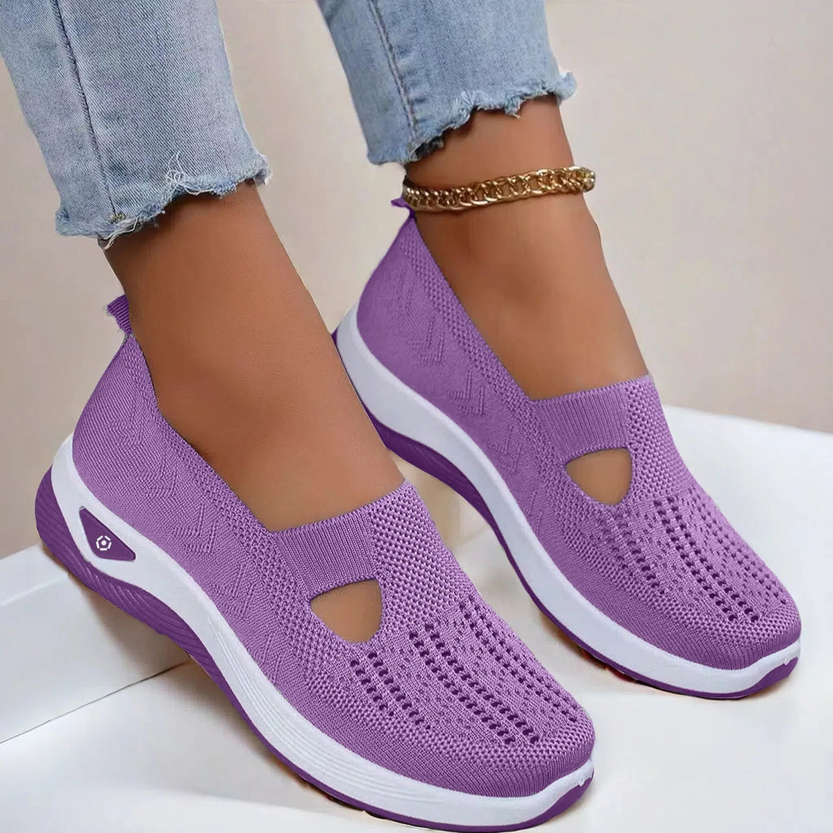 Women's Orthopedic Sneakers with Supportive Insole - Purple