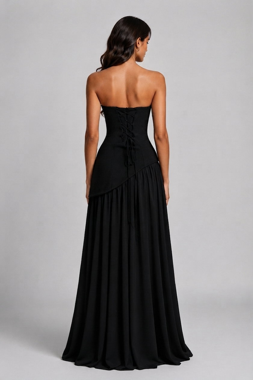 Women's Draped Corset Evening Gown with Side Slit