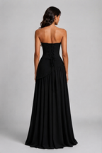 Women's Draped Corset Evening Gown with Side Slit