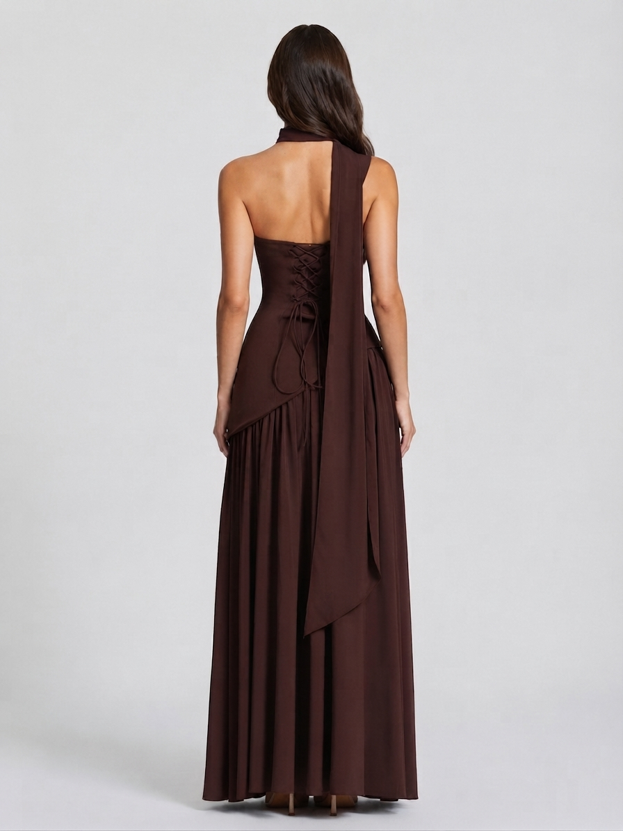 Women's Draped Corset Evening Gown with Side Slit