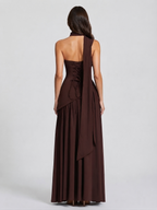 Women's Draped Corset Evening Gown with Side Slit