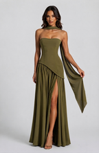 Women's Draped Corset Evening Gown with Side Slit