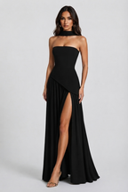 Women's Draped Corset Evening Gown with Side Slit