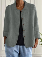 Women's Long Sleeve Button-Up Linen Jacket