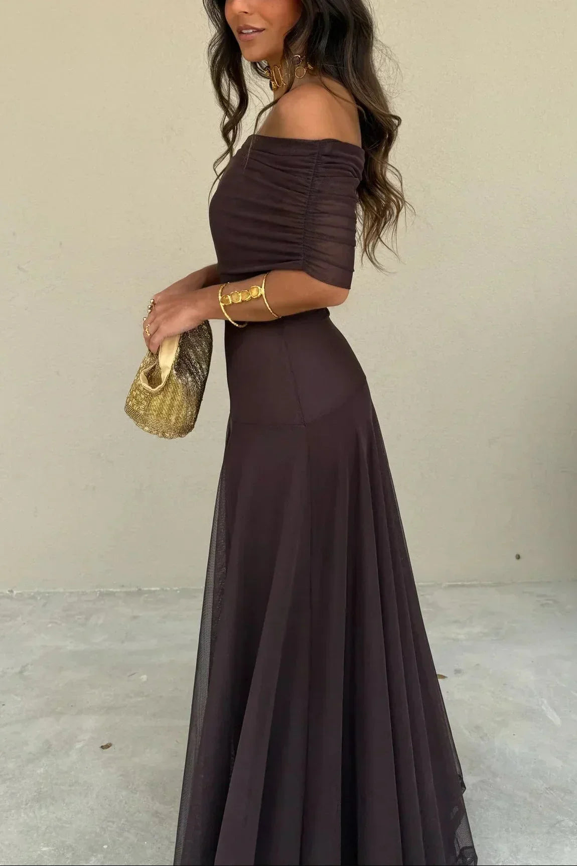 Women's Pleated One-Shoulder Maxi Wedding Guest Dress