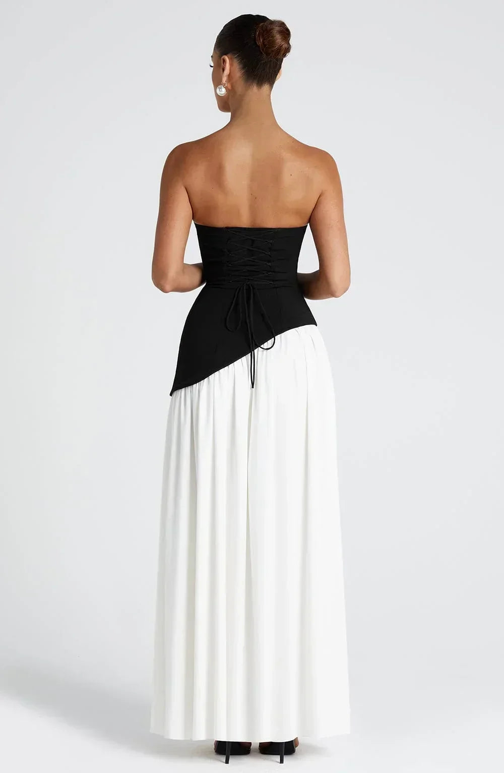 Women's Strapless Corset Wedding Guest Maxi Dress with High Slit