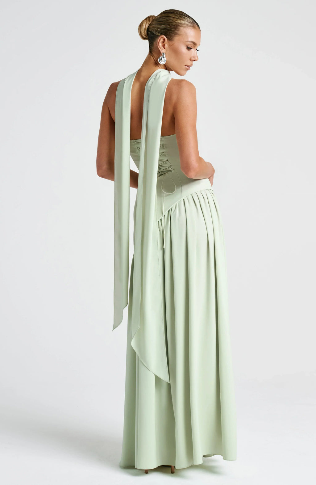 Women's Strapless Corset Wedding Guest Maxi Dress with High Slit