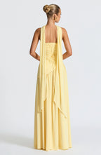 Women's Strapless Corset Wedding Guest Maxi Dress with High Slit