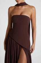 Women's Strapless Corset Wedding Guest Maxi Dress with High Slit