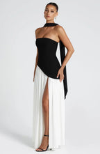 Women's Strapless Corset Wedding Guest Maxi Dress with High Slit