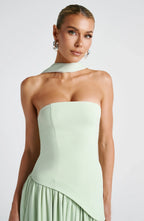 Women's Strapless Corset Wedding Guest Maxi Dress with High Slit