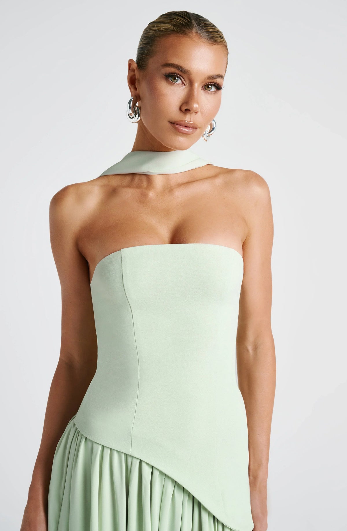 Women's Strapless Corset Wedding Guest Maxi Dress with High Slit