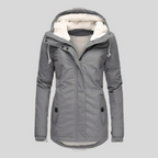 Women's Waterproof Hooded Parka with Sherpa Lining - Gray