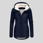 Women's Waterproof Hooded Parka with Sherpa Lining - Navy Blue