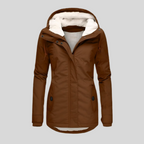 Women's Waterproof Hooded Parka with Sherpa Lining - Brown