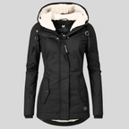 Women's Waterproof Hooded Parka with Sherpa Lining - Black