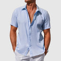 Men's Textured Short Sleeve Linen Shirt - Light Blue