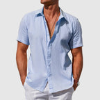 Men's Textured Short Sleeve Linen Shirt - Light Blue