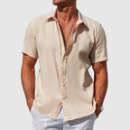Men's Textured Short Sleeve Linen Shirt - Beige