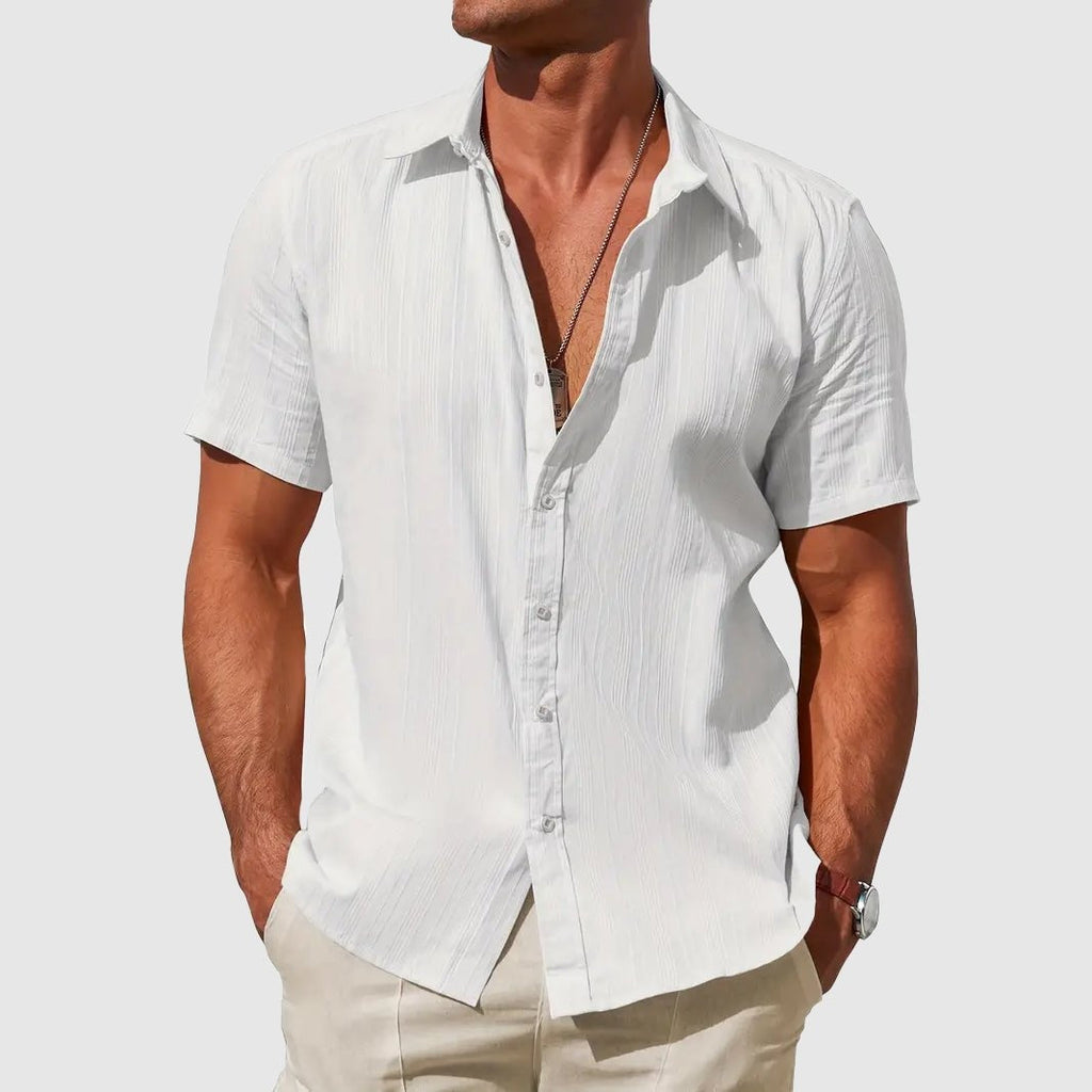 Men's Textured Short Sleeve Linen Shirt - White