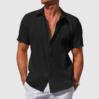 Men's Textured Short Sleeve Linen Shirt - Black