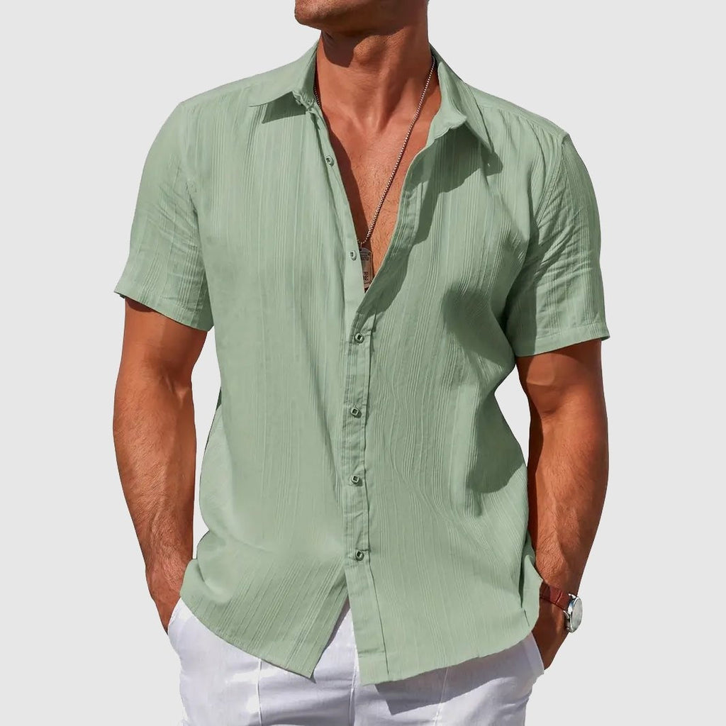 Men's Textured Short Sleeve Linen Shirt - Sage Green