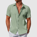 Men's Textured Short Sleeve Linen Shirt - Sage Green