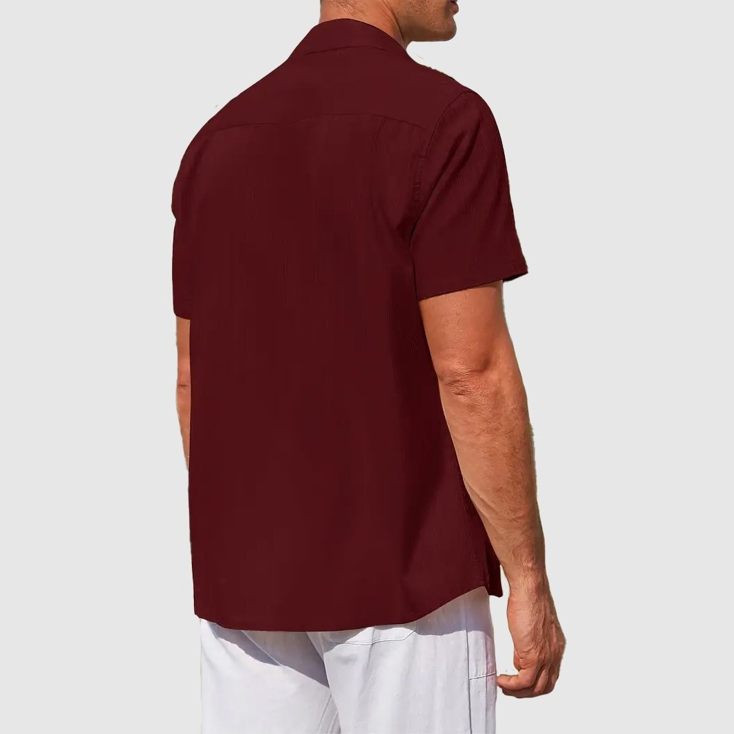 Men's Textured Short Sleeve Linen Shirt