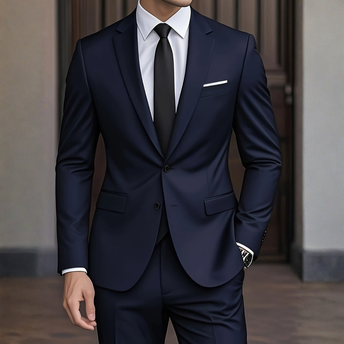 Men's Slim Fit Two-Piece Wedding Suit - Navy Blue