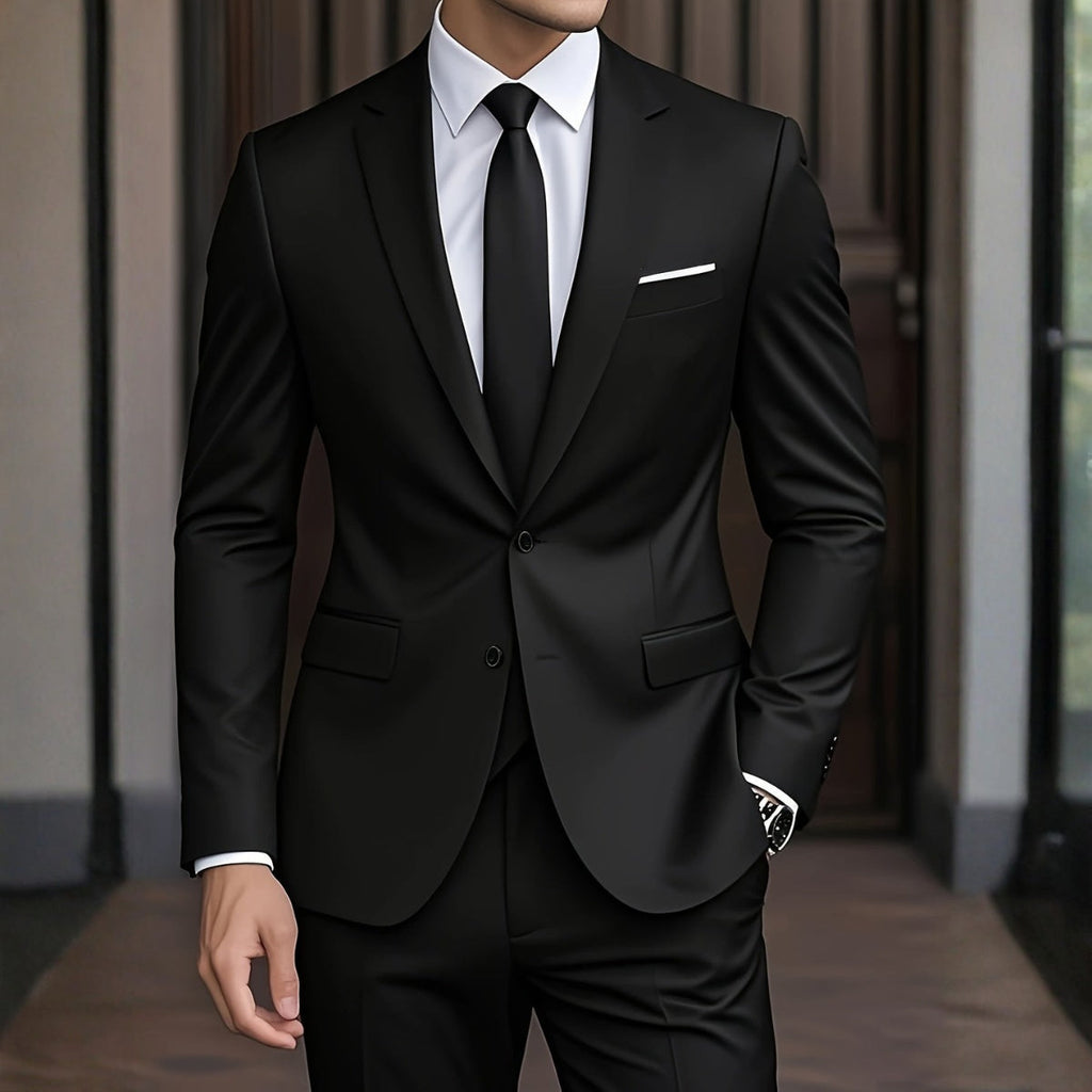 Men's Slim Fit Two-Piece Wedding Suit - Black