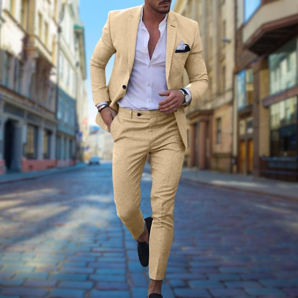 Men's Slim Fit Suit Matching Jacket and Pants - Yellow