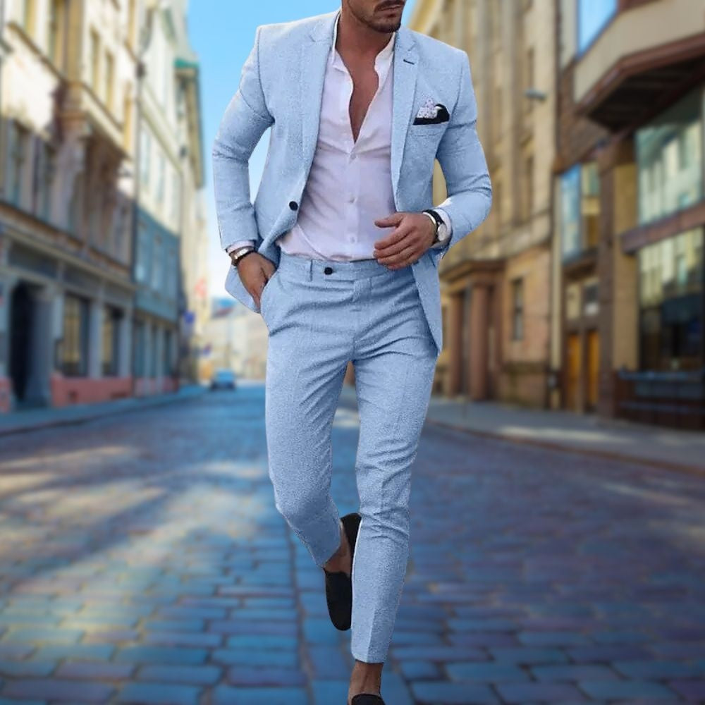 Men's Slim Fit Suit Matching Jacket and Pants - Klein Blue