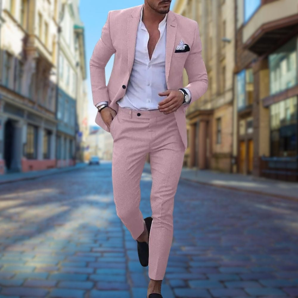 Men's Slim Fit Suit Matching Jacket and Pants - Dark Pink