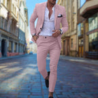 Men's Slim Fit Suit Matching Jacket and Pants - Dark Pink