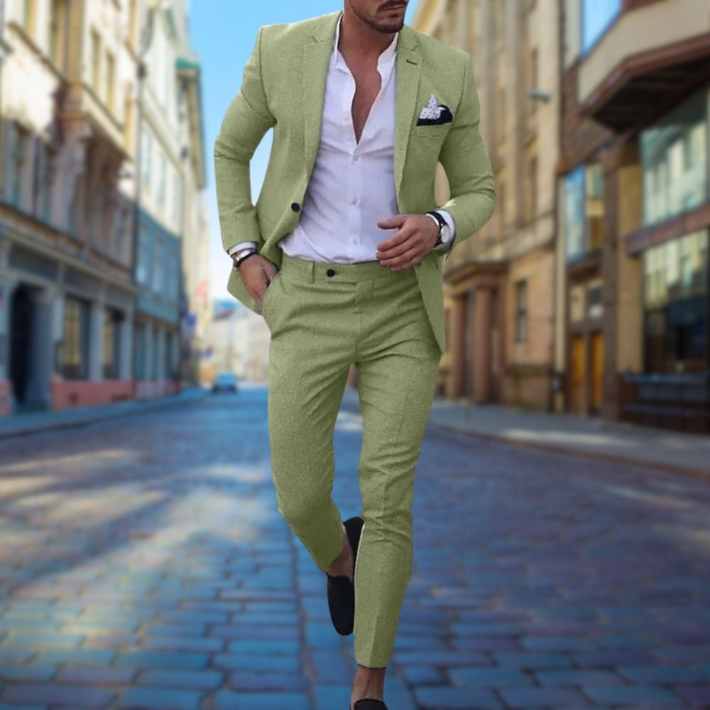 Men's Slim Fit Suit Matching Jacket and Pants - Green
