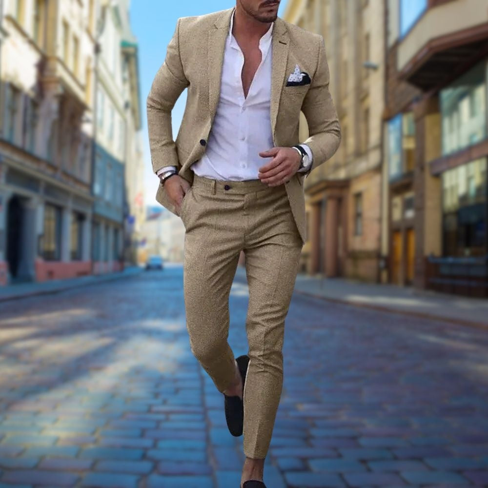 Men's Slim Fit Suit Matching Jacket and Pants - Khaki