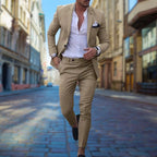 Men's Slim Fit Suit Matching Jacket and Pants - Khaki