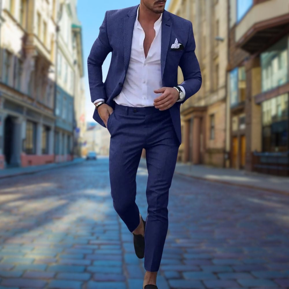 Men's Slim Fit Suit Matching Jacket and Pants - Navy