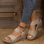 Women's Comfort Flat Sandals with Adjustable Straps - Beige