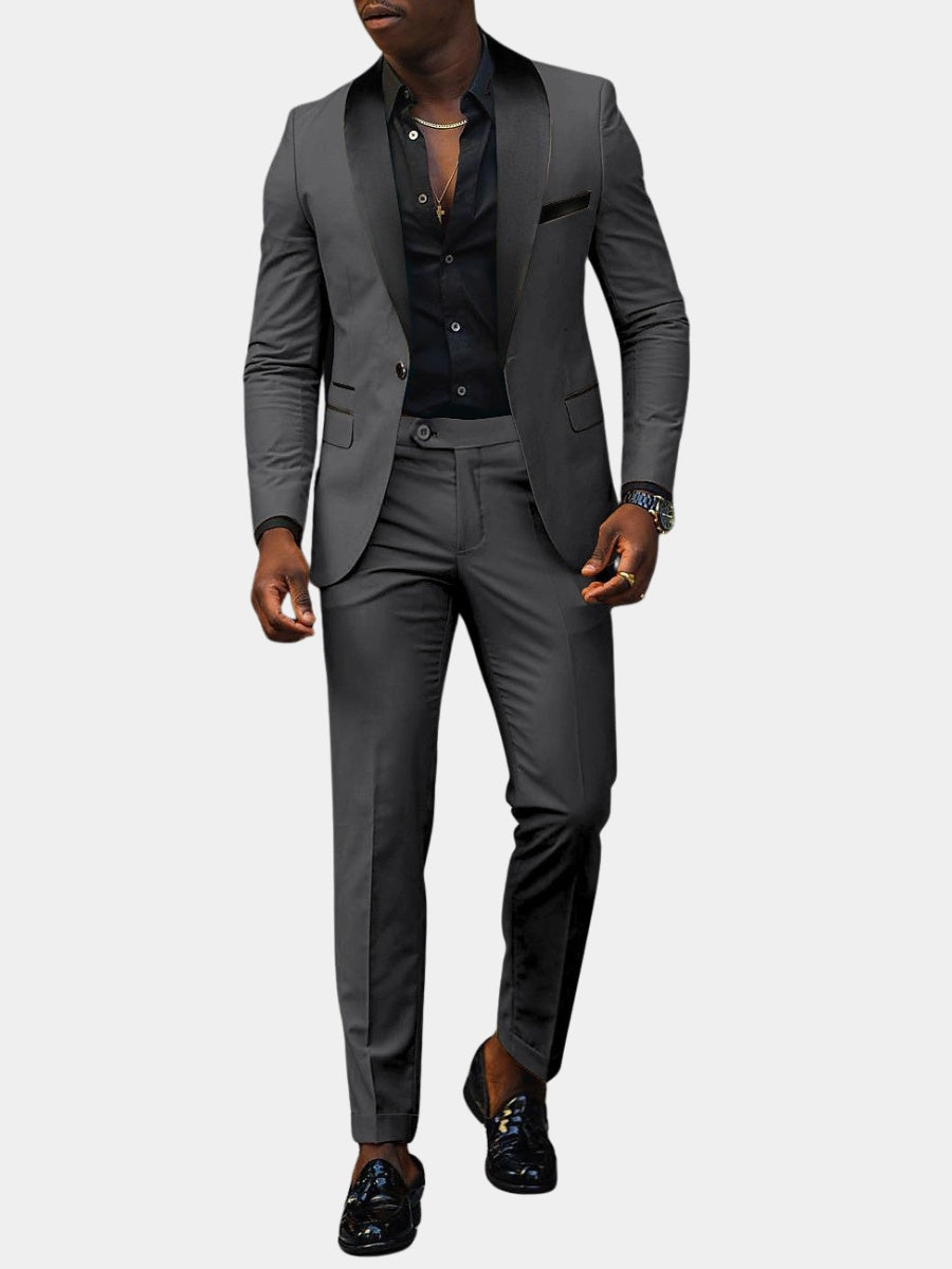 Men's Two-Piece Wedding Suit with Satin Lapel