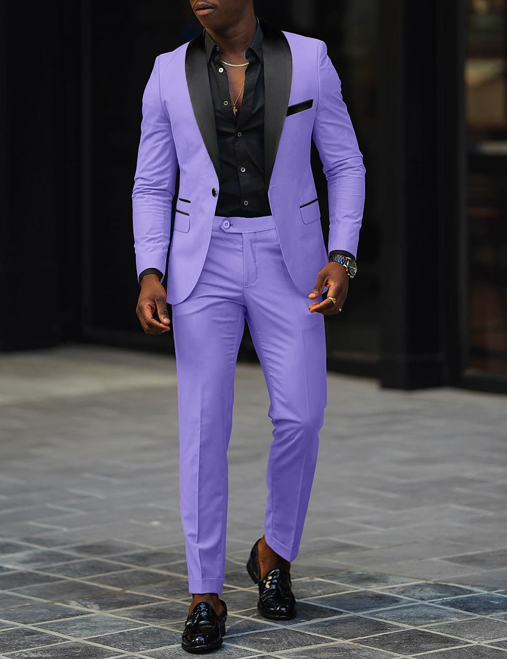 Men's Two-Piece Wedding Suit with Satin Lapel - Lavender