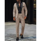 Men's Two-Piece Wedding Suit with Satin Lapel - Beige