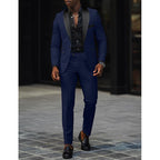 Men's Two-Piece Wedding Suit with Satin Lapel - Navy Blue