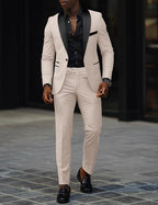 Men's Two-Piece Wedding Suit with Satin Lapel - White