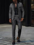 Men's Two-Piece Wedding Suit with Satin Lapel - Dark Gray