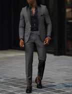 Men's Two-Piece Wedding Suit with Satin Lapel - Dark Gray